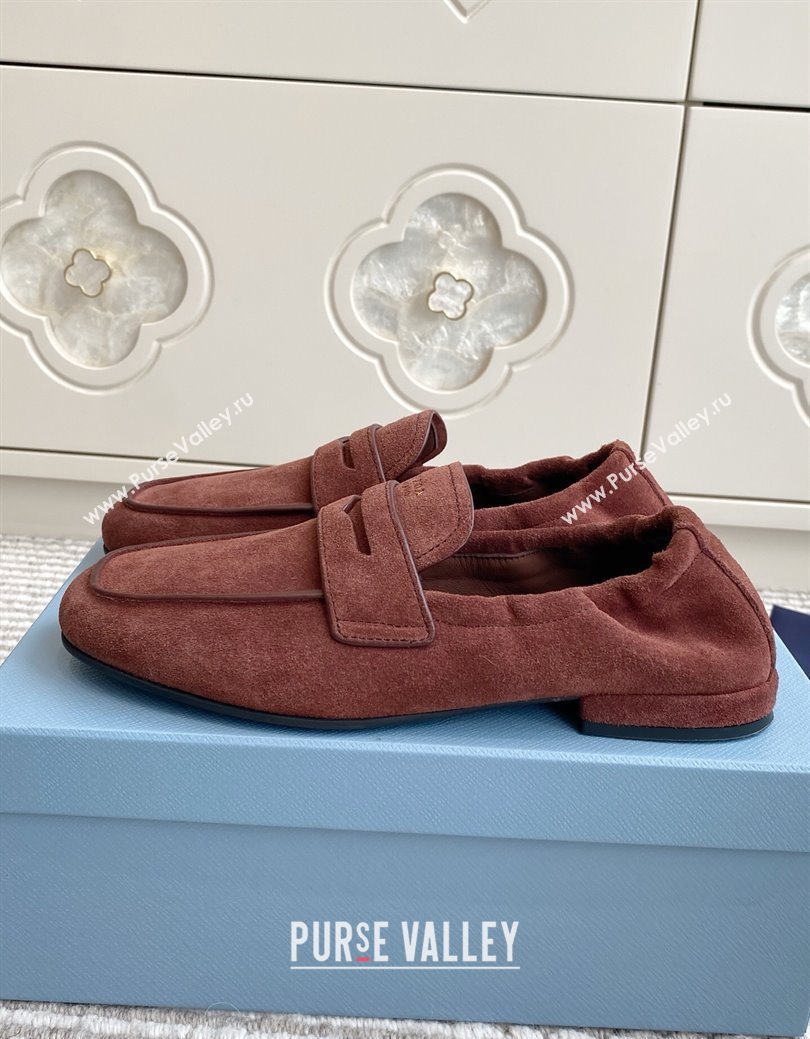 Prada Shuffle Antiqued Suede Loafers Brown 2025 1D051O (MD-251027055)
