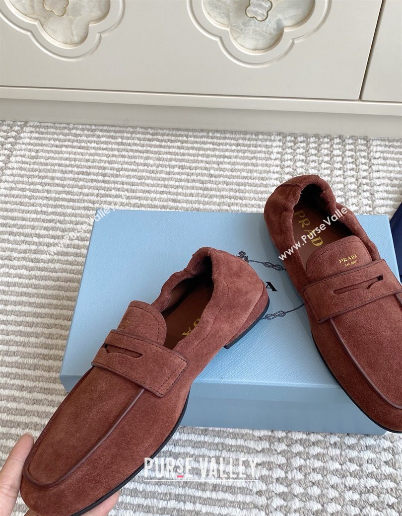 Prada Shuffle Antiqued Suede Loafers Brown 2025 1D051O (MD-251027055)