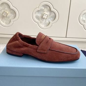 Prada Shuffle Antiqued Suede Loafers Brown 2025 1D051O (MD-251027055)