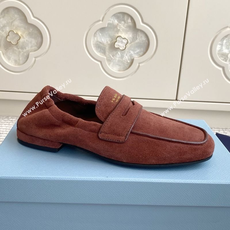 Prada Shuffle Antiqued Suede Loafers Brown 2025 1D051O (MD-251027055)