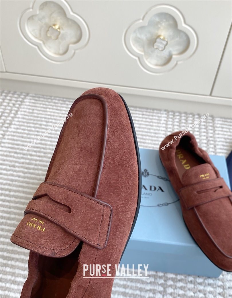 Prada Shuffle Antiqued Suede Loafers Brown 2025 1D051O (MD-251027055)