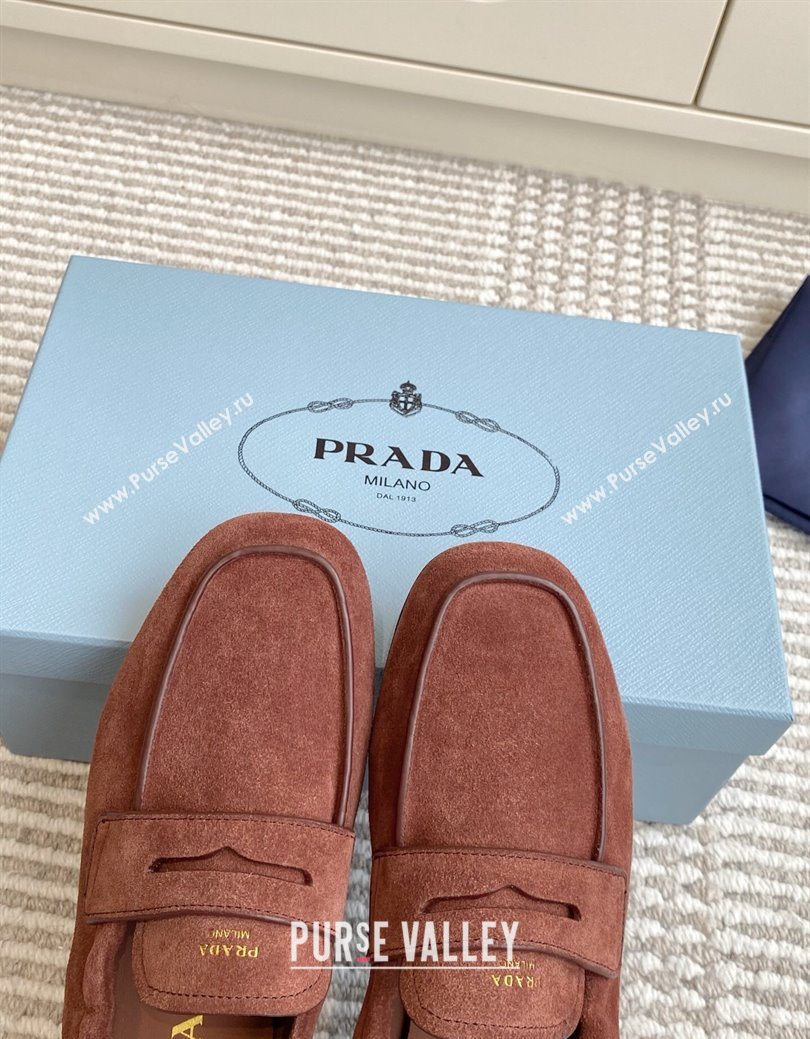 Prada Shuffle Antiqued Suede Loafers Brown 2025 1D051O (MD-251027055)