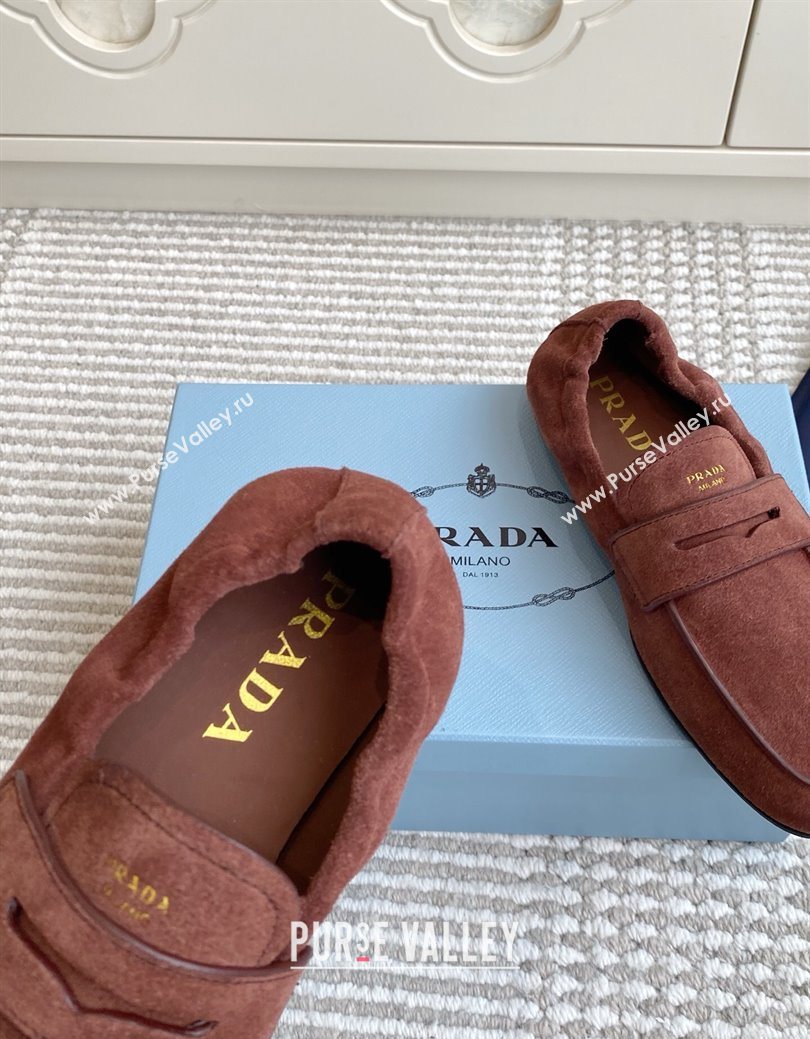 Prada Shuffle Antiqued Suede Loafers Brown 2025 1D051O (MD-251027055)