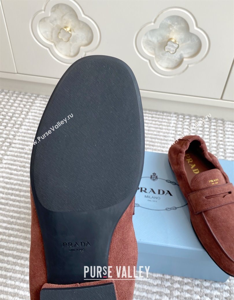 Prada Shuffle Antiqued Suede Loafers Brown 2025 1D051O (MD-251027055)