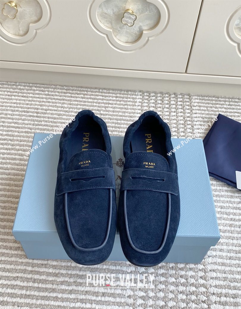 Prada Shuffle Antiqued Suede Loafers Blue 2025 1D051O (MD-251027056)
