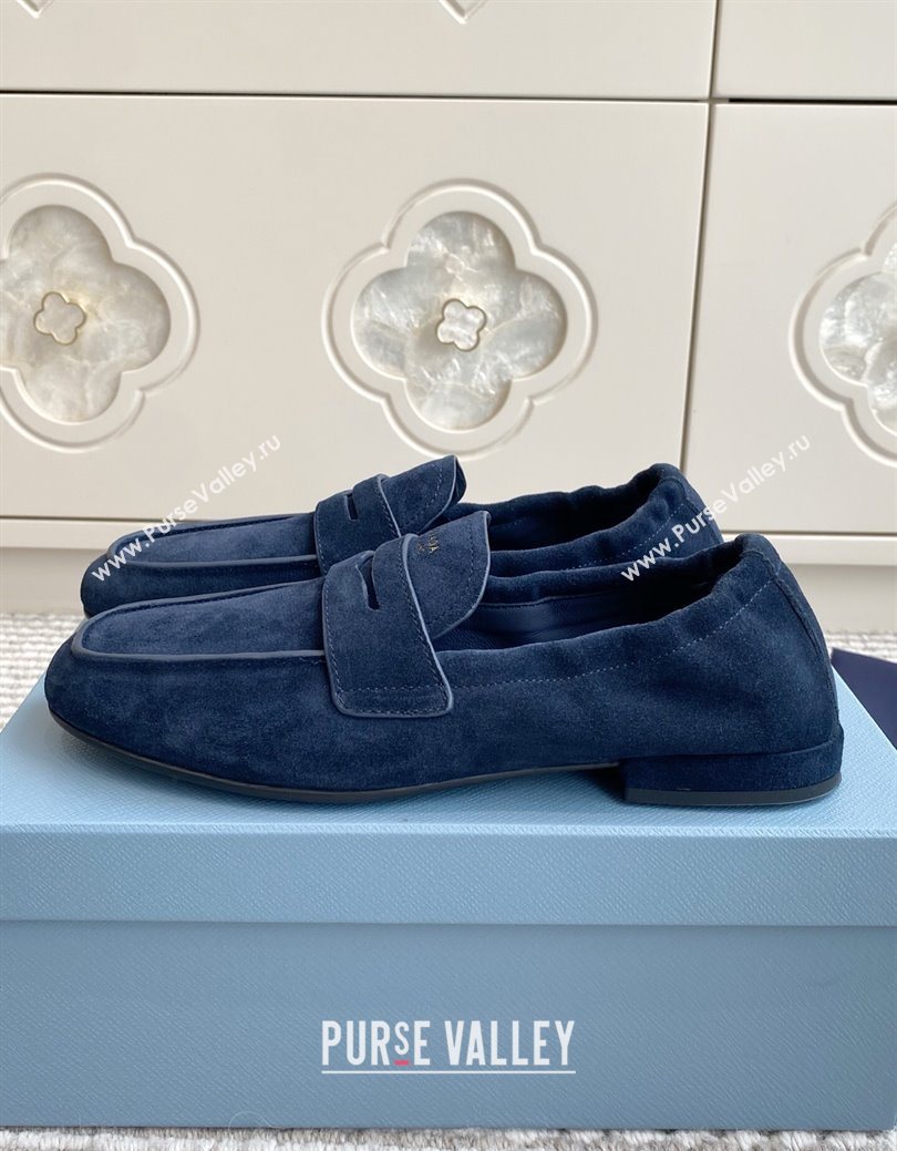 Prada Shuffle Antiqued Suede Loafers Blue 2025 1D051O (MD-251027056)