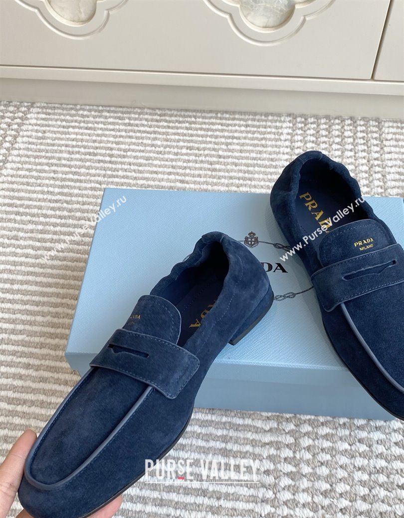 Prada Shuffle Antiqued Suede Loafers Blue 2025 1D051O (MD-251027056)