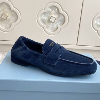 Prada Shuffle Antiqued Suede Loafers Blue 2025 1D051O (MD-251027056)