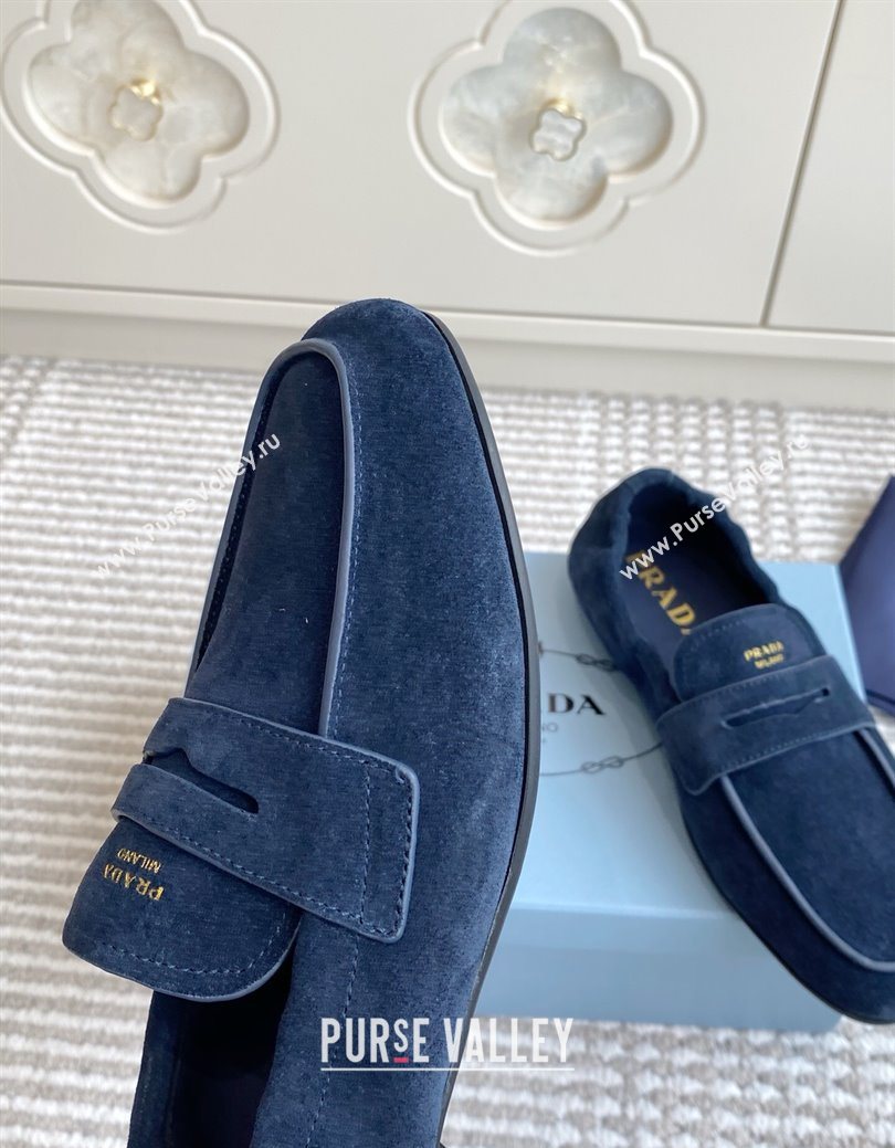 Prada Shuffle Antiqued Suede Loafers Blue 2025 1D051O (MD-251027056)