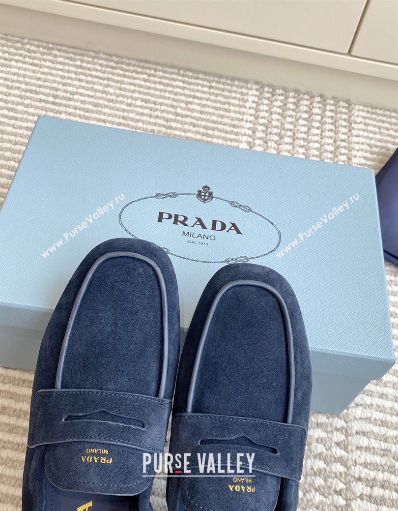 Prada Shuffle Antiqued Suede Loafers Blue 2025 1D051O (MD-251027056)