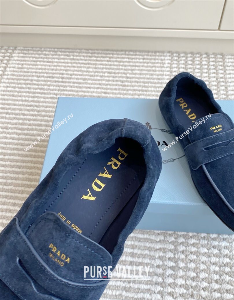 Prada Shuffle Antiqued Suede Loafers Blue 2025 1D051O (MD-251027056)