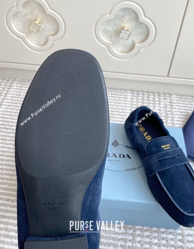 Prada Shuffle Antiqued Suede Loafers Blue 2025 1D051O (MD-251027056)