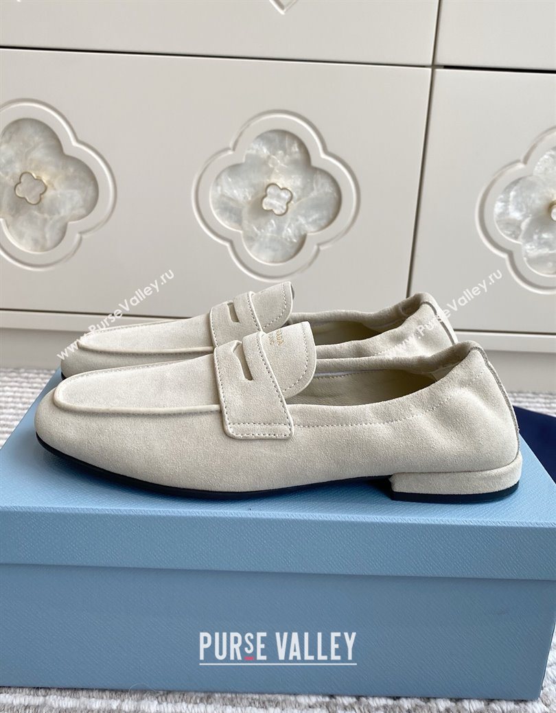 Prada Shuffle Antiqued Suede Loafers White 2025 1D051O (MD-251027057)