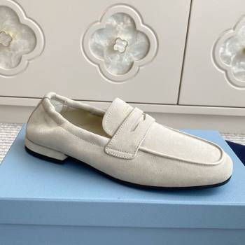 Prada Shuffle Antiqued Suede Loafers White 2025 1D051O (MD-251027057)