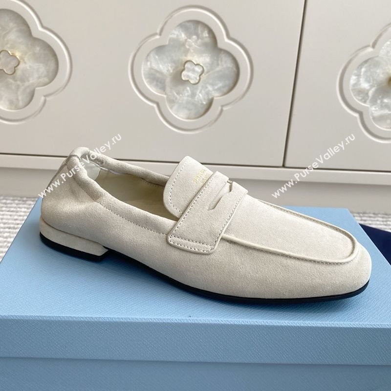 Prada Shuffle Antiqued Suede Loafers White 2025 1D051O (MD-251027057)