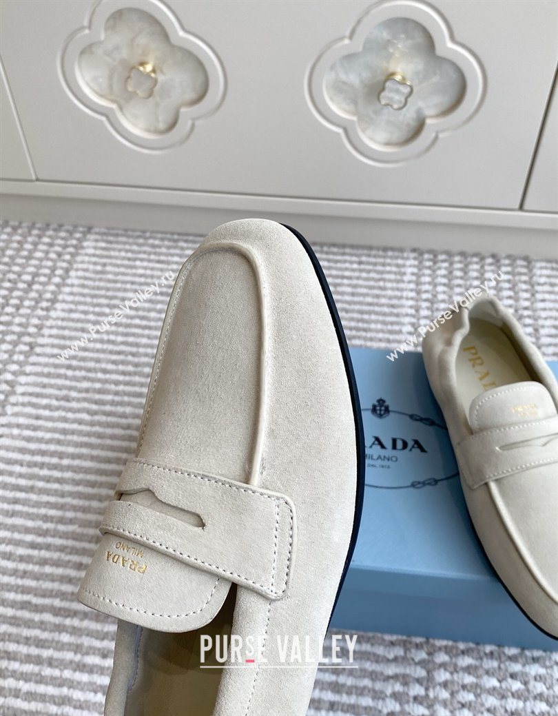 Prada Shuffle Antiqued Suede Loafers White 2025 1D051O (MD-251027057)
