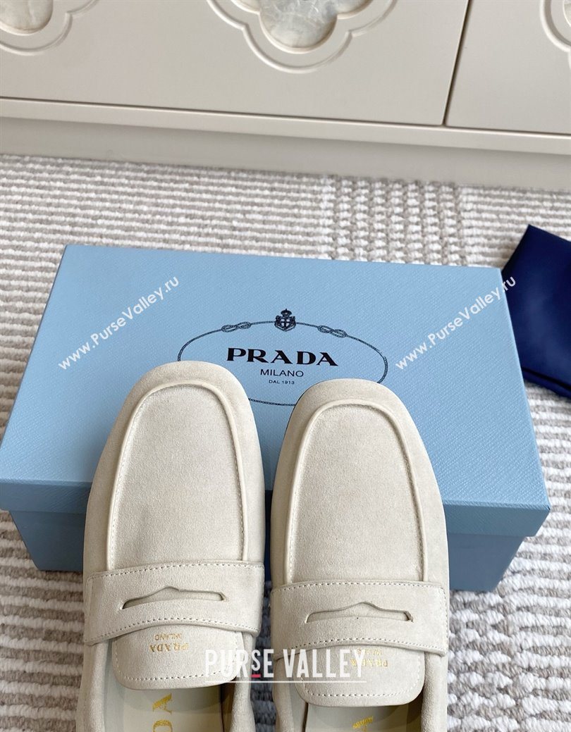 Prada Shuffle Antiqued Suede Loafers White 2025 1D051O (MD-251027057)