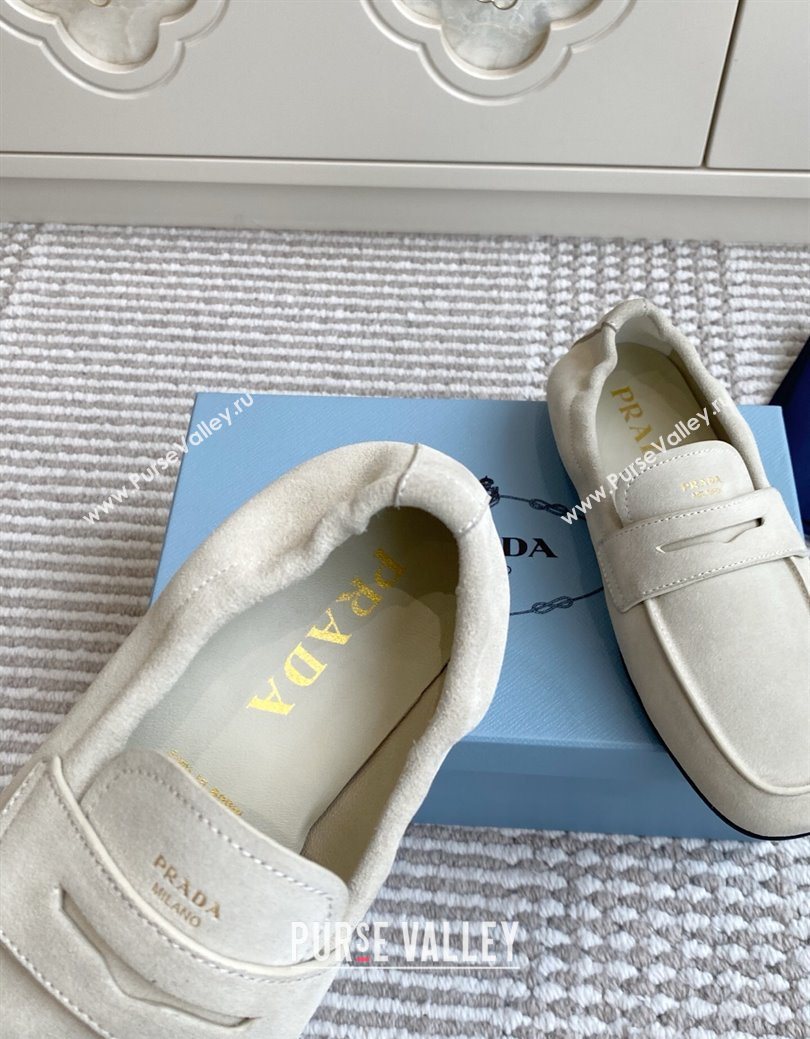 Prada Shuffle Antiqued Suede Loafers White 2025 1D051O (MD-251027057)