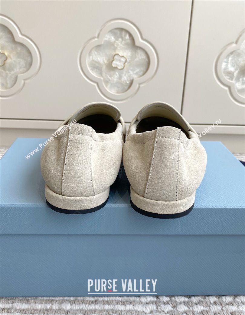 Prada Shuffle Antiqued Suede Loafers White 2025 1D051O (MD-251027057)