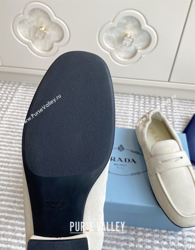 Prada Shuffle Antiqued Suede Loafers White 2025 1D051O (MD-251027057)