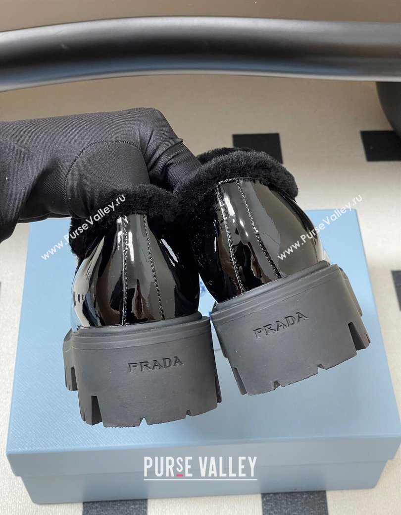 Prada Patent Leather and Wool Platform Loafers 5cm Black 2025 1D185O (MD-251027045)
