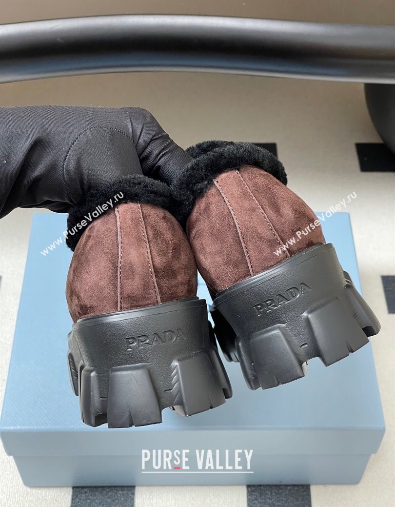 Prada Monolith Suede and Wool Platform Loafers 5cm Brown 2025 1D649M (MD-251027051)