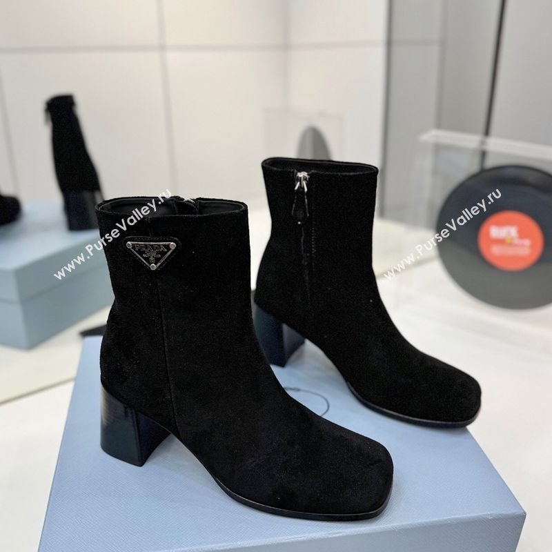 Prada Suede Heel Ankle Boots 6.5cm Black 2025 PR102705 (MD-251027077)