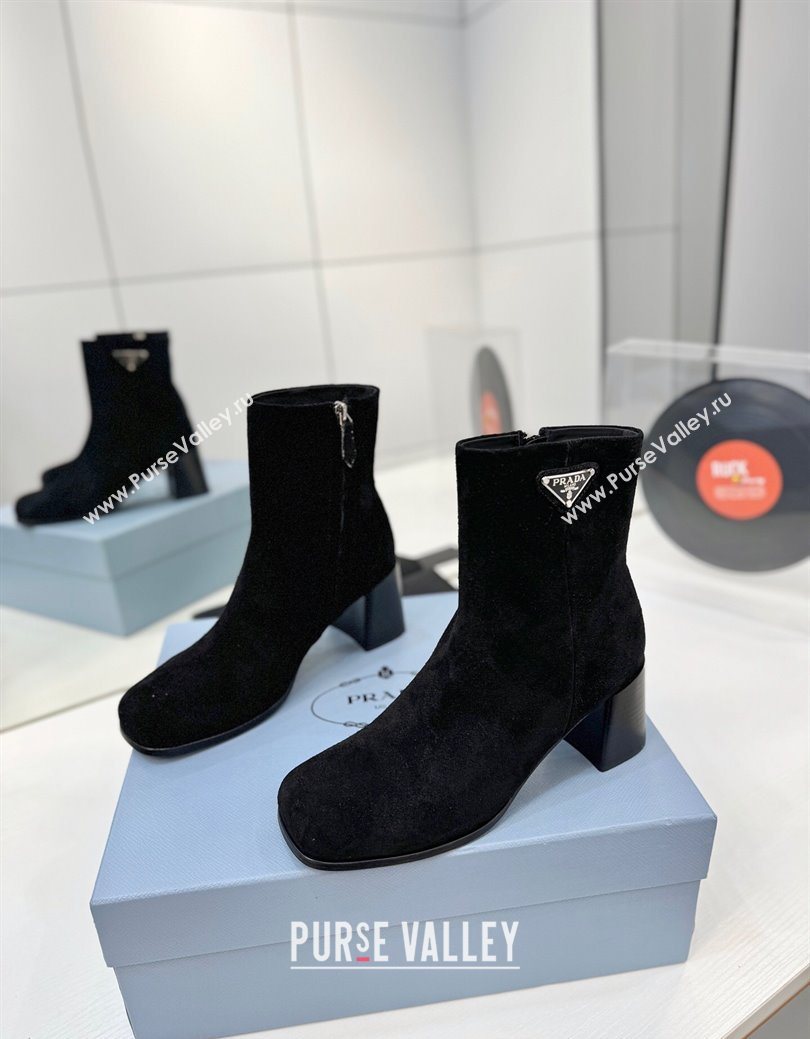 Prada Suede Heel Ankle Boots 6.5cm Black 2025 PR102705 (MD-251027077)