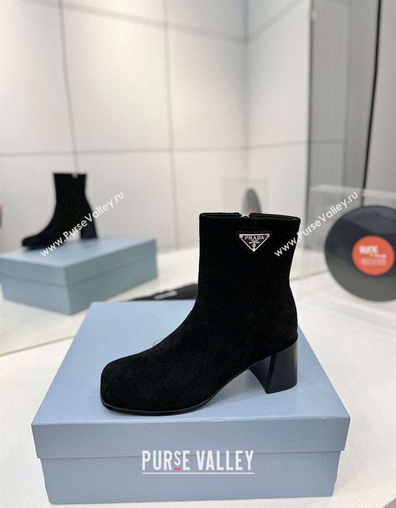Prada Suede Heel Ankle Boots 6.5cm Black 2025 PR102705 (MD-251027077)