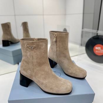 Prada Suede Heel Ankle Boots 6.5cm Beige 2025 PR102705 (MD-251027078)