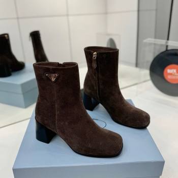 Prada Suede Heel Ankle Boots 6.5cm Dark Brown 2025 PR102705 (MD-251027079)