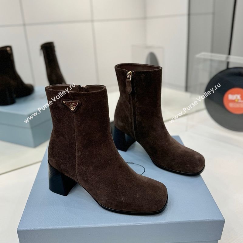 Prada Suede Heel Ankle Boots 6.5cm Dark Brown 2025 PR102705 (MD-251027079)