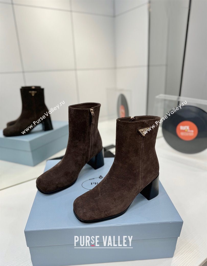Prada Suede Heel Ankle Boots 6.5cm Dark Brown 2025 PR102705 (MD-251027079)