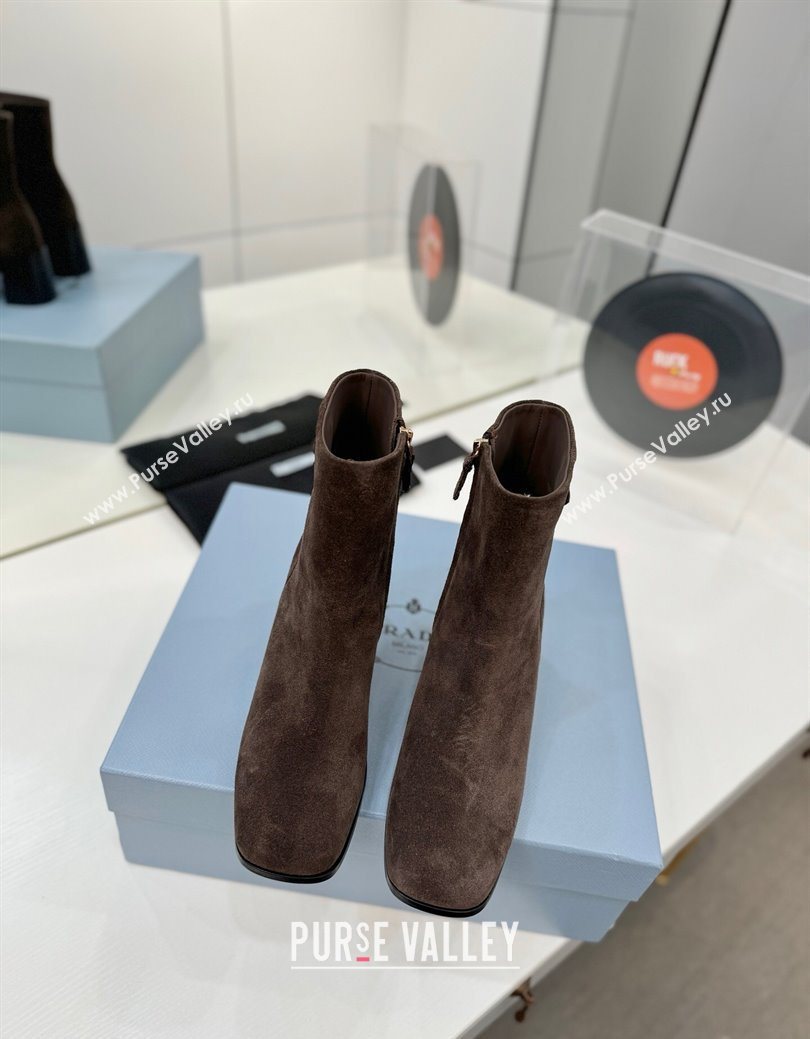 Prada Suede Heel Ankle Boots 6.5cm Dark Brown 2025 PR102705 (MD-251027079)