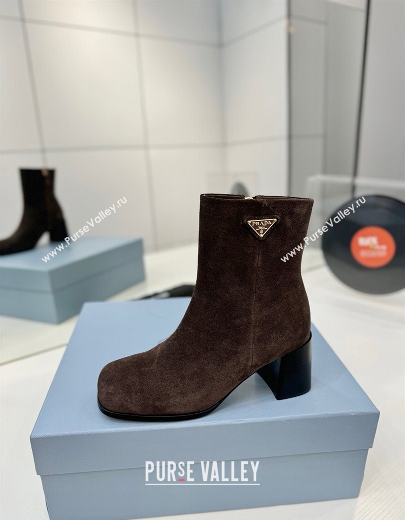 Prada Suede Heel Ankle Boots 6.5cm Dark Brown 2025 PR102705 (MD-251027079)