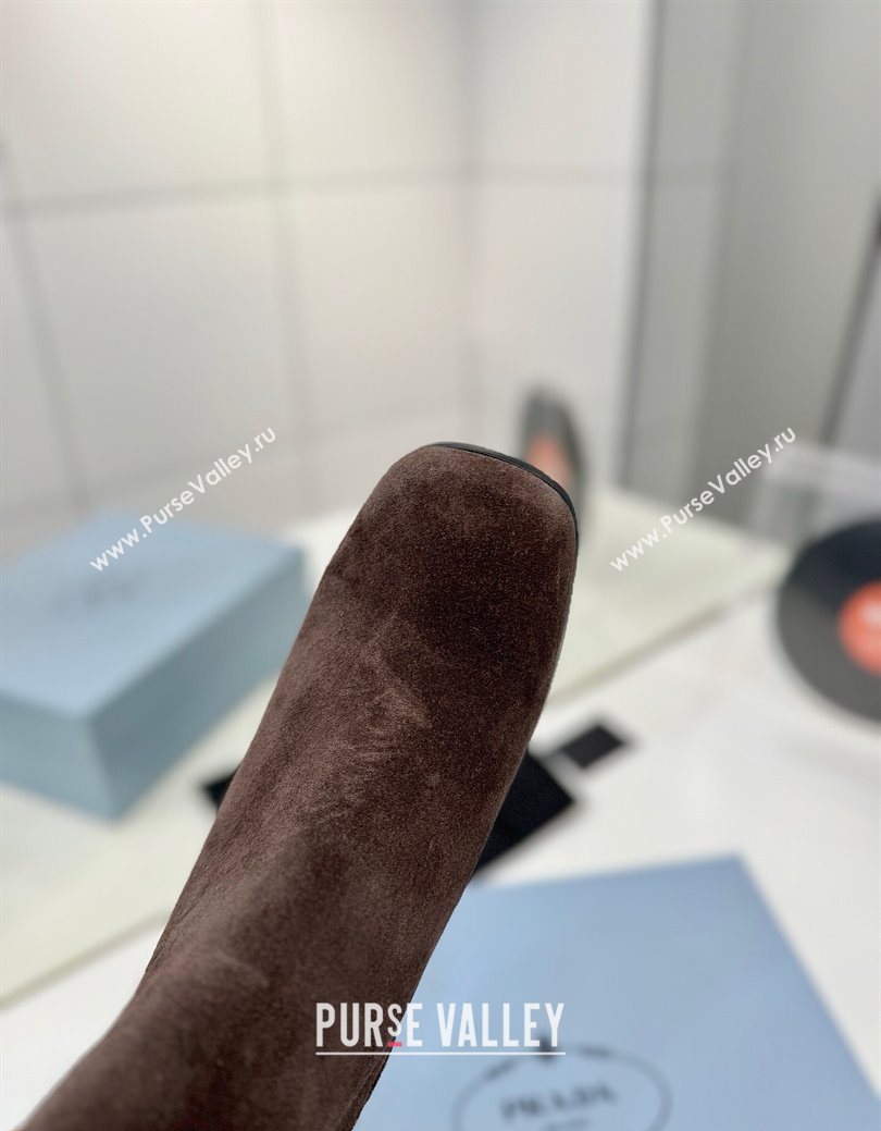 Prada Suede Heel Ankle Boots 6.5cm Dark Brown 2025 PR102705 (MD-251027079)