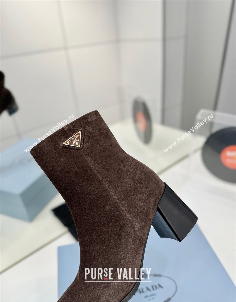 Prada Suede Heel Ankle Boots 6.5cm Dark Brown 2025 PR102705 (MD-251027079)
