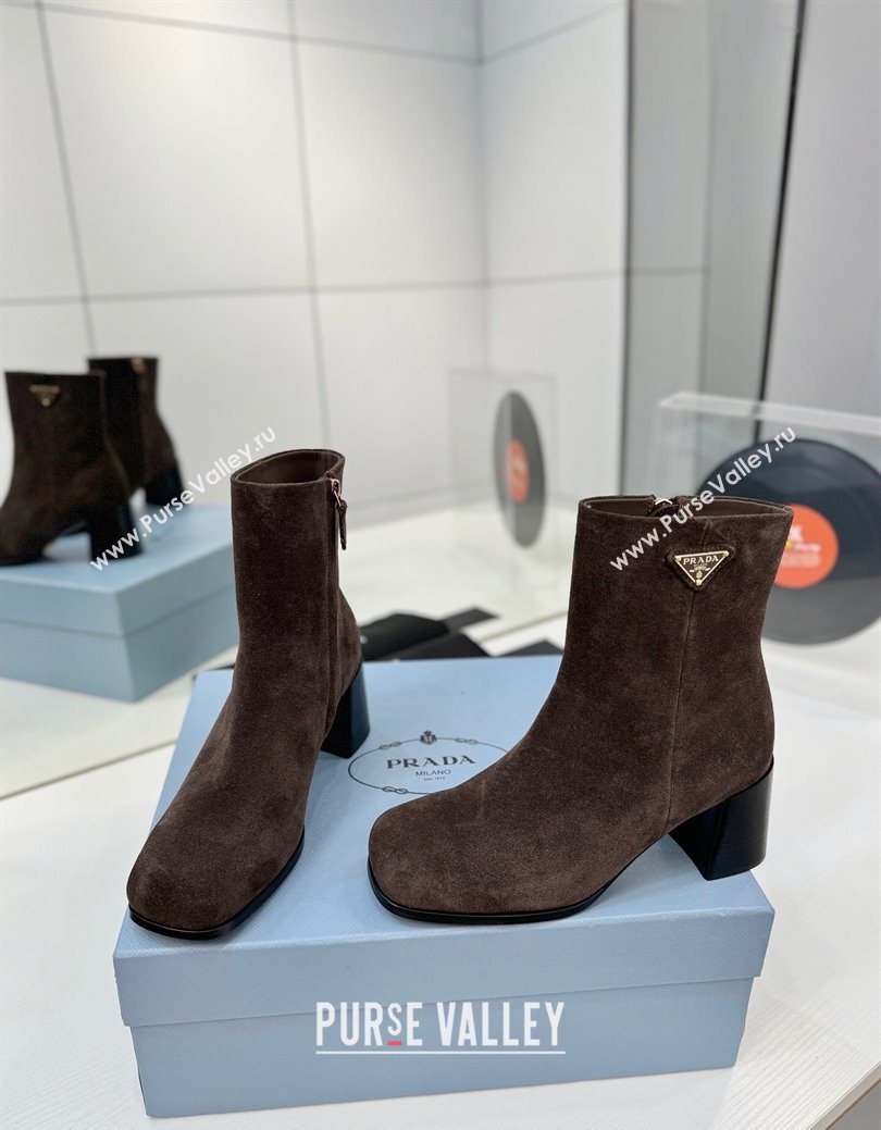 Prada Suede Heel Ankle Boots 6.5cm Dark Brown 2025 PR102705 (MD-251027079)