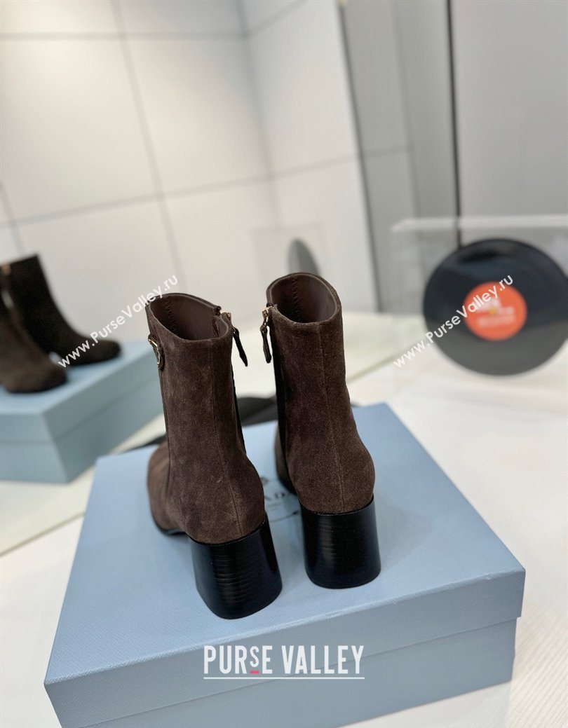 Prada Suede Heel Ankle Boots 6.5cm Dark Brown 2025 PR102705 (MD-251027079)