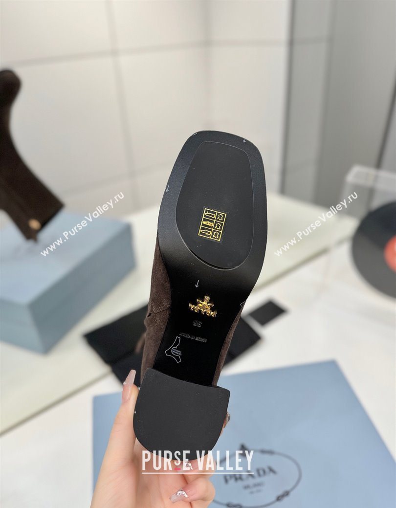 Prada Suede Heel Ankle Boots 6.5cm Dark Brown 2025 PR102705 (MD-251027079)