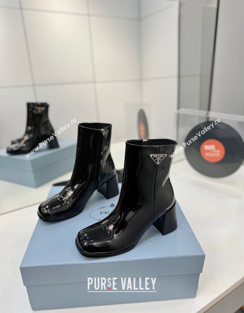 Prada Patent Leather Heel Ankle Boots 6.5cm Black 2025 PR102705 (MD-251027081)