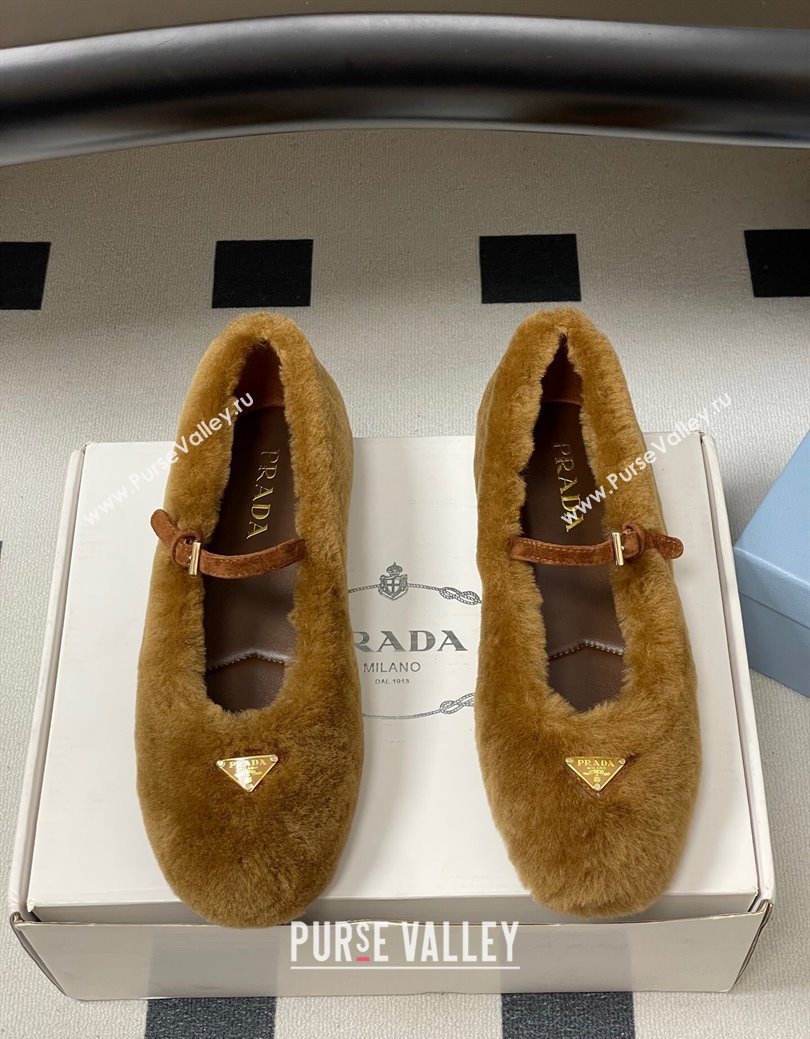 Prada Shearling ballerinas flat Brown 2025 1F159O (MD-251027100)