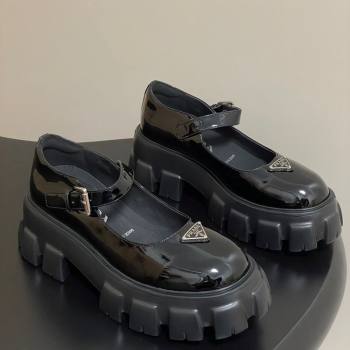 Prada Patent leather Monolith Platform Mary Janes Shoes 5cm Black 2025 1F080O (MD-251027038)