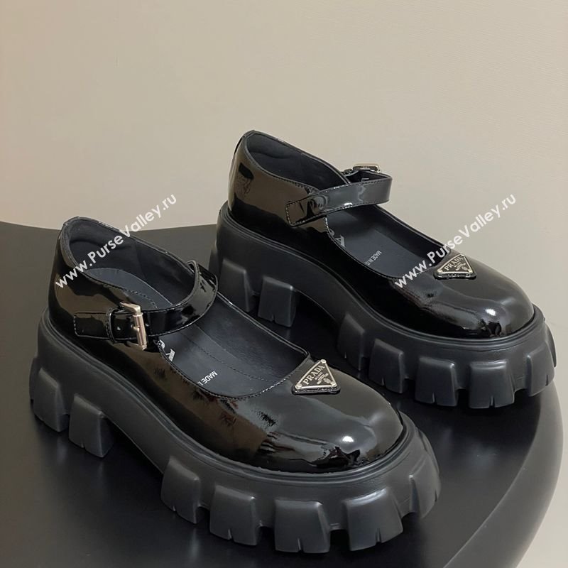 Prada Patent leather Monolith Platform Mary Janes Shoes 5cm Black 2025 1F080O (MD-251027038)