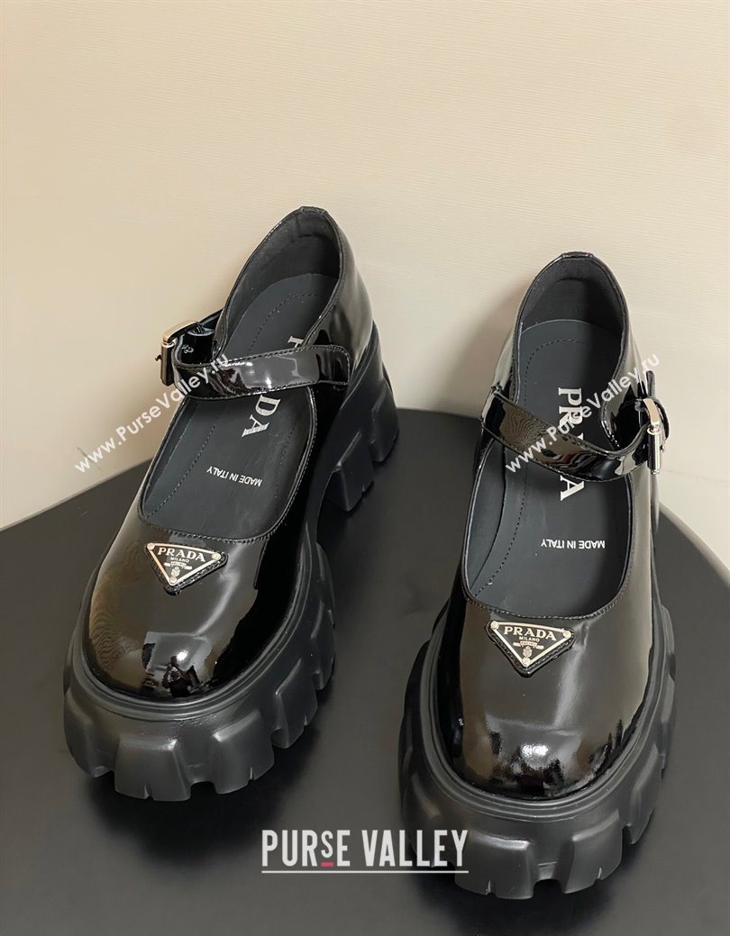 Prada Patent leather Monolith Platform Mary Janes Shoes 5cm Black 2025 1F080O (MD-251027038)