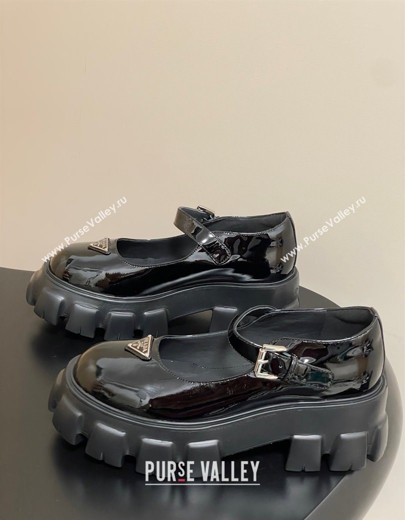Prada Patent leather Monolith Platform Mary Janes Shoes 5cm Black 2025 1F080O (MD-251027038)
