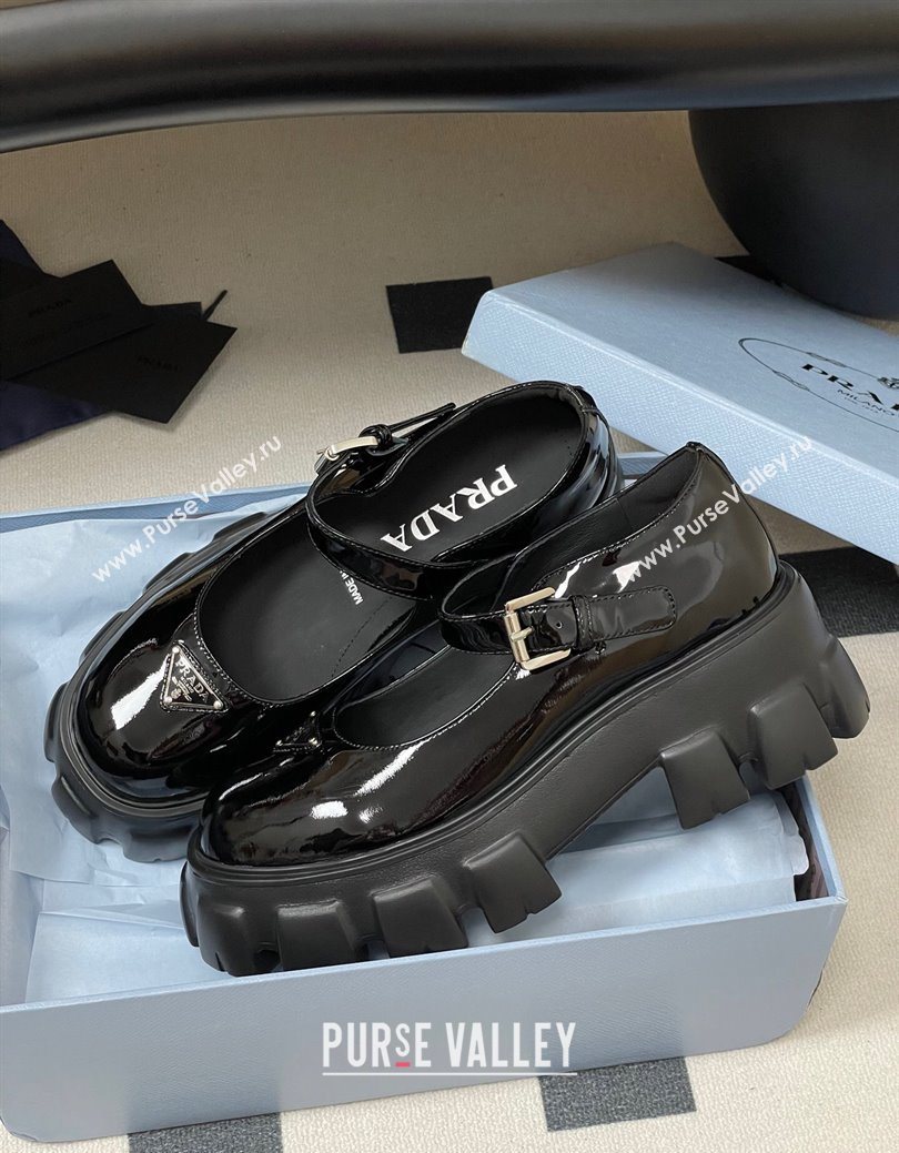 Prada Patent leather Monolith Platform Mary Janes Shoes 5cm Black 2025 1F080O (MD-251027038)