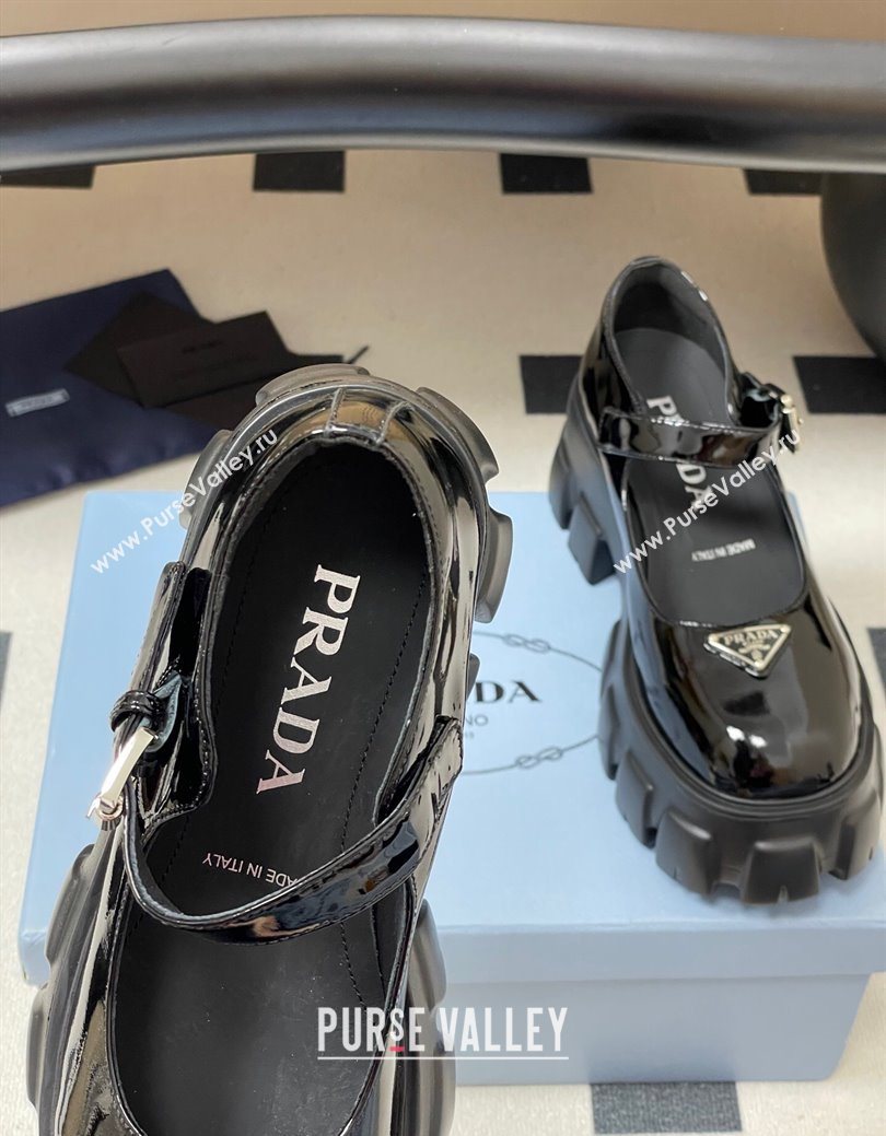 Prada Patent leather Monolith Platform Mary Janes Shoes 5cm Black 2025 1F080O (MD-251027038)