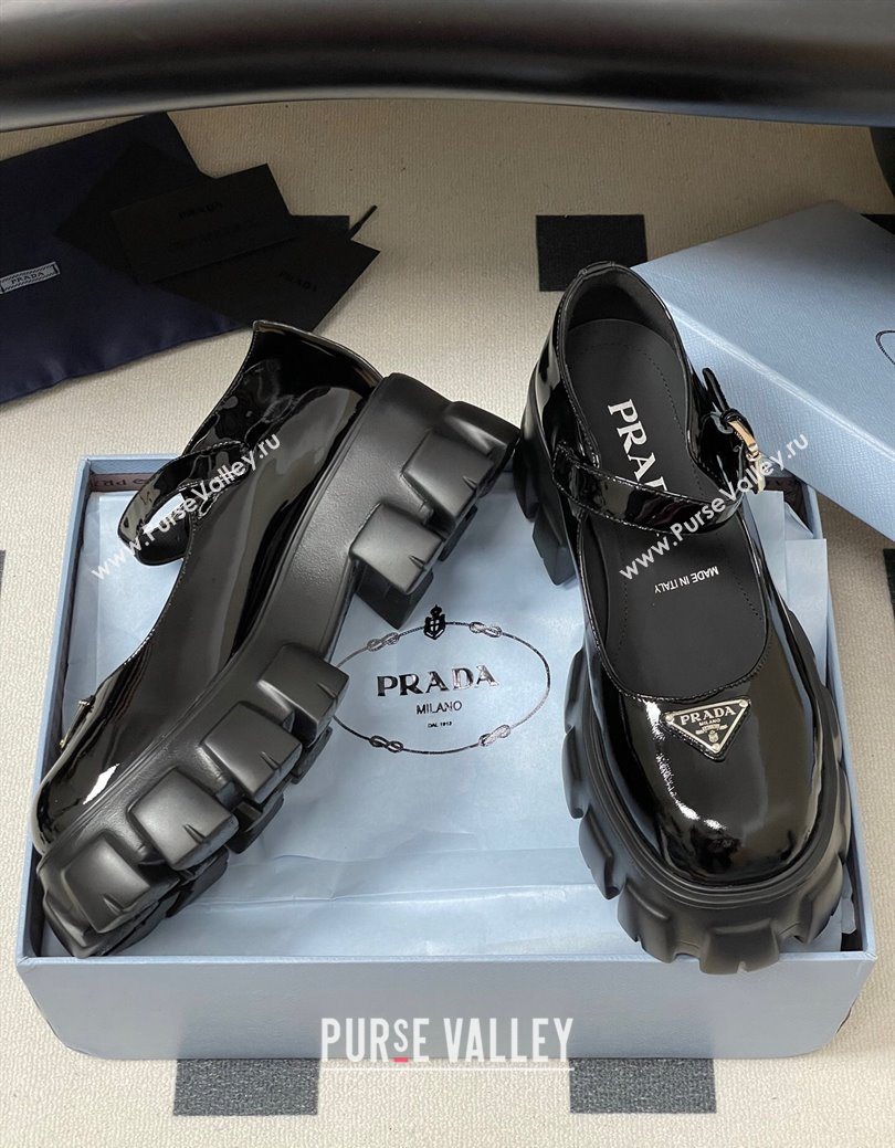 Prada Patent leather Monolith Platform Mary Janes Shoes 5cm Black 2025 1F080O (MD-251027038)