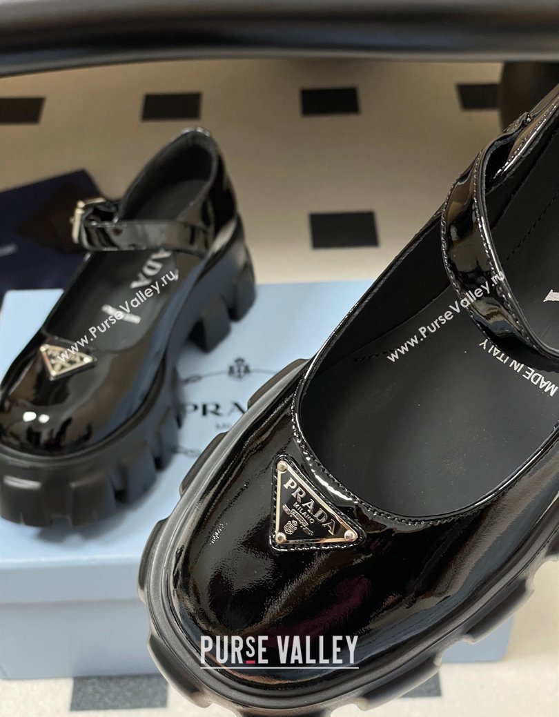 Prada Patent leather Monolith Platform Mary Janes Shoes 5cm Black 2025 1F080O (MD-251027038)